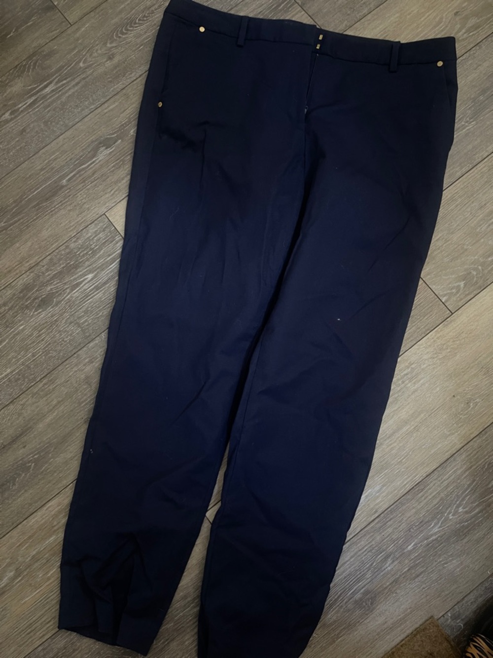 Michael Kors Navy Skinny Pants with Gold Accents